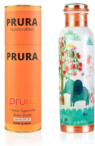 PRURA Hamrad kopparvattenflaska – vattenkärl av rent koppar – ayurvedisk vattenflaska – drick mer vatten – stor – läckagesäker