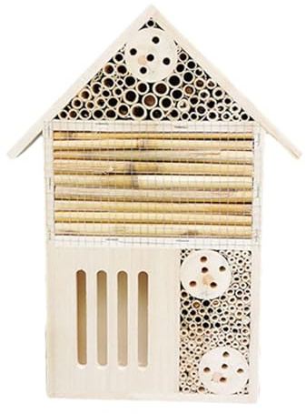 Insekthotell för bin – naturligt trä, medelstorlek, hängande hotell, trähus, bin hus, skydd för pollinerare, stödmiljöer för trädgård och daglig konservering