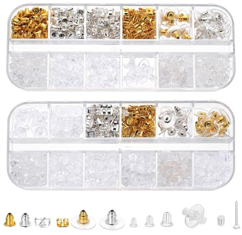 1119 Piezas Tuercas Pendientes Silicona, Tope de Silicona para Pendientes, Cierres para Pendientess Mujer Manualidades, Cierres de Botón de metal para pendientess