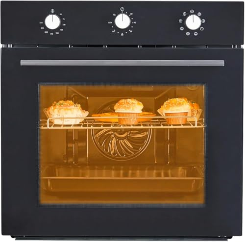 Wall Oven, Single Wall Oven 24 Inch Electric Built-in with Knob Control, 2.5 Cu.ft Large Capacity Convection Oven, 240V Black Stainless Steel with Triple Glass Door for Home Kitchen