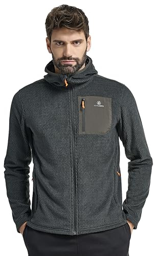 ATHL DPT. Funktionell fleeceväst för män, fleecejacka med dragkedja för utomhusaktiviteter, Jacka med huva och bröstficka mörkgrå, L