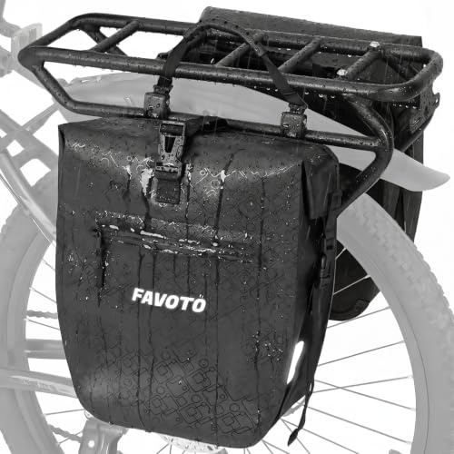 Favoto Borsa per Portapacchi Posteriore Bicicletta, Impermeabile Capacità 48L (2×24L), Design Riflettente, Sgancio Rapido, con Borsa Interna, Adatta per Bici Elettriche, Mountain Bike