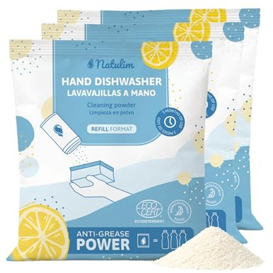 Natulim – Détergent en poudre pour lave-vaisselle en sachets – Élimine efficacement la graisse et les résidus alimentaires – Format concentré, 250 g (lot de 3)