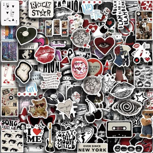 Lilbitty 102PCS holographiques Autocollants Downtown Girl Esthétique, Y2K-Grunge Mignons, Ensembles d'autocollants Rouges Tendance sur Pinterest pour Bouteilles d'eau, Cadeaux de fête, décorations,