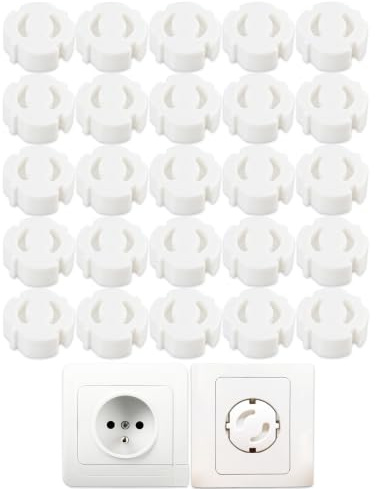 25PCS enchufes de seguridad para niños, Protección enchufes con mecanismo giratorio de seguridad, Fácil instalación sin herramientas, Protege bebés y niños pequeños, Color blanco