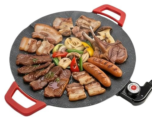 Parrilla Eléctrica Antiadherente for Interior, Parrillas Interiores Eléctricas Sin Humo, Plancha Eléctrica Redonda Grande, Parrillas Eléctricas Coreanas for Barbacoa, for Filetes, Panqueques(16 inch)