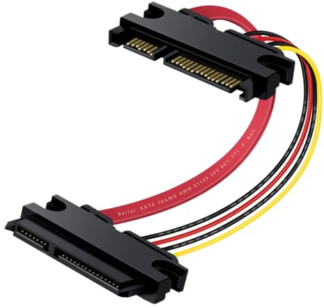 YINGAYOU Cable de Extensión SATA 22 Pines de 7+15 Pines 300MB/s 30V Plano y Flexible Cable SATA Datos y Alimentacion Macho Hembra para PC, SSD, Unidad de DVD-ROM, Unidad de DVD±RW (0.3m/1 ft)