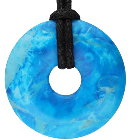 Lebensquelle Plus Edelstein Donut Ø 30 mm + Baumwollband | Naturstein Anhänger Halskette | Echte Heilsteinkette inkl. Band
