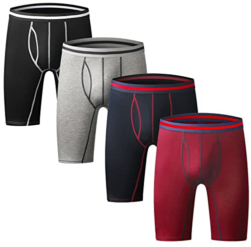 Nuofengkudu Hombre 4 Pack Larga Bóxers Ajustados Bulge Braguitas Calzoncillos Ropa Interior Suave Elástico Compresión Shorts Underwear Mutande Panty Hipster Nero/BLU/Grau/Rosso Chiaro Tamaño XXL