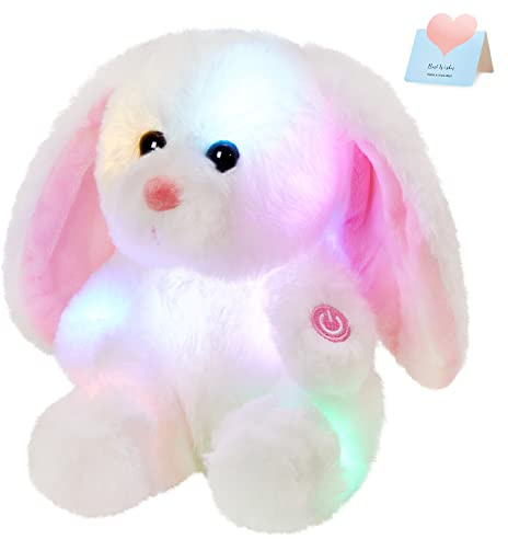 BSTAOFY Bunny Stuffed Animal, Light up White Bunny Soft Plush Toy LED Rabbit Lop Ear Night Light Stuffed Animals Easter Birthday Easter Christmas Festival Gift for Kids Toddlers, 8''