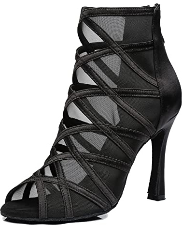 MINITOO Scarpe da Ballo Donna Tacco Alto in Maglia Solida Sandali da Festa Serata Stivali L445 Nero EU 38