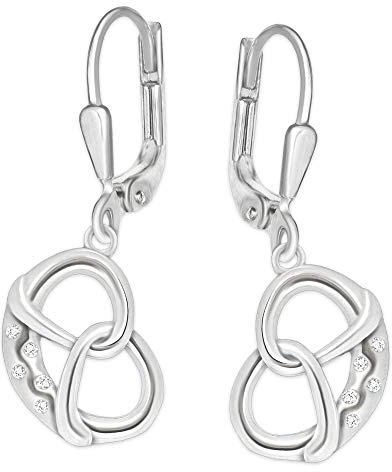 CLEVER SCHMUCK Damen Brezel Ohrringe Silber 29 mm Bretzel Schmuck mit Zirkonias weiß als Salzkrümel glänzend 925 Sterling im Etui creme