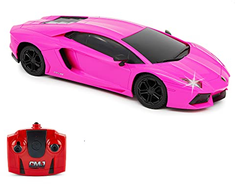 CMJ RC Cars Lamborghini Pink Aventador LP700-4 Officially Licensed Remote Control Car 1:24 Scale Working Lights 2.4Ghz Girls RC