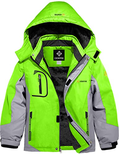 GEMYSE Vattentät skidjacka för pojkar, av vindtät fleece, vinterjacka/regnjacka med huva för utomhus, 140/146 cm