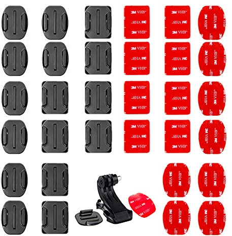 XIANGLONGY 34 Pièces Gopro Fixation Adhésive Plat Incurvée pour Le Moto, Le Ski, Le Surf, Compatible avec Gopro Hero Session/4/3/3+/2 Caméra Action