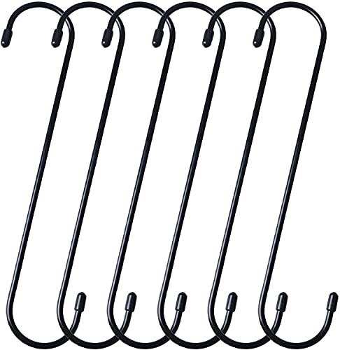 Baoswi Lot de 6 crochets extra longs en S - 25 cm - Extra longs - Noir - Pour plantes suspendues, fleurs, basket, patio, utilisation en intérieur et en extérieur