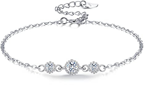 VANSZA Silberarmband für Damen 925 Sterlingsilber mit funkelnden 3 Zirkonia-Diamanten Armbänder für Damen Mädchen Ehefrau Schmuck Geschenke für Sie