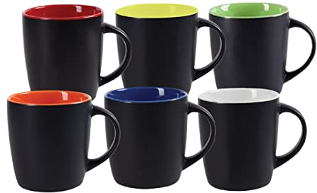 PYN tazas de café grande con asa negras mate de 350ml, tazas de cerámica aptas para lavavajillas, para café, cacao, latte, té, regalo (MULTICOLOR-6)