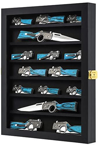Grintus Taschenmesser Vitrine Messersammlung Display Box für Wand Klappmesser Schrank mit UV-Schutz Acryl abschließbar für Militärmesser Schwarz