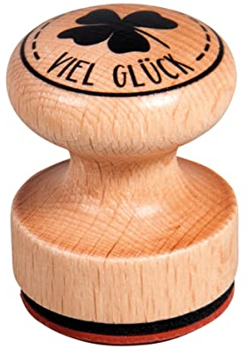 Rayher Stempel Holz „Viel Glück“, rund, 3 cm ø, Motivstempel Holz, Holzstempel, Geburtstagsstempel, Butterer Stempel, Rundstempel, 29238000, Natur