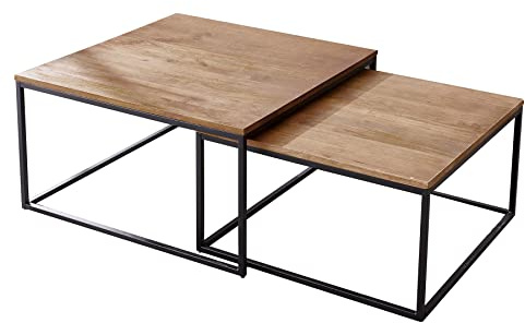 Riess Ambiente Design Couchtisch 2er Set Elements 75cm Mangoholz braun schwarzes Gestell Wohnzimmertisch Satztische Tischset Coffeetable