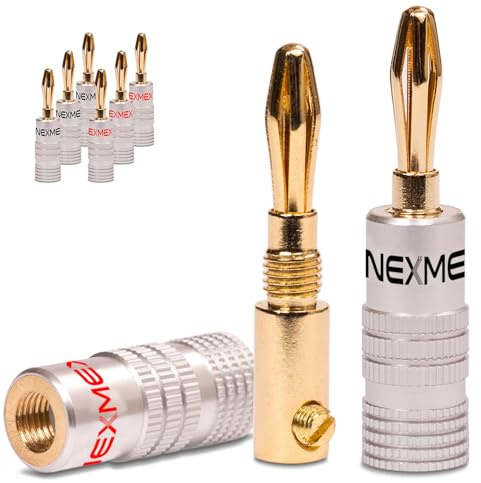 NEXMEX Bananenstecker 4mm - 8 Stück Stecker als Set - Steckverbinder 24K vergoldet Schraubbar für Lautsprecherkabel - HiFi Lautsprecheranschluss