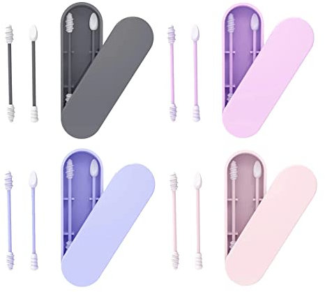 ZYNERY 8 Pièces Coton Tige en Silicone à Double Extrémité, Coton-Tige en Spirale Réutilisable et Lavable - Avec Boîte de Rangement Hygiénique - pour le Maquillage et le Nettoyage des Oreilles