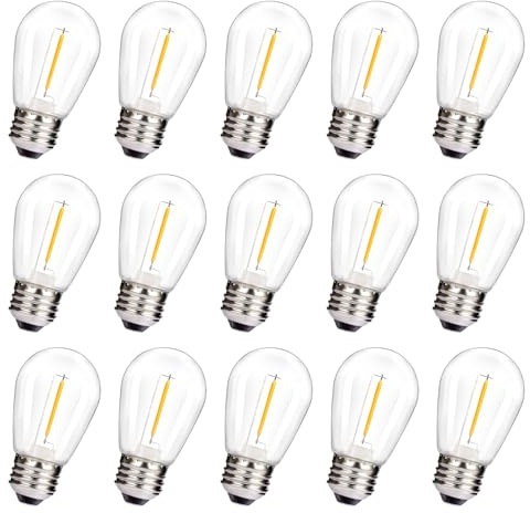 Leadleds S14 LED Bulb Outdoor LED Filament Bulb 1W Equivalent to 10W, 230V | Shatterproof & Waterproof Warm White 2700K String Light, Non-Dimmable, E27 Base Edison Vintage Light Bulbs(15 Pack)