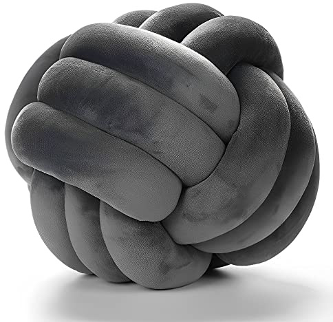 KEBAIHUA Knot Ball Pillows, Round Throw Pillow Cushion Home Decoration Soft Plush Pillow, Throw Knotted Ball Pillow Handmade Children Room Decoration Round Plush Toy Pillow (Dark Grey,8.5/22cm)