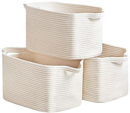 R RUNKA Cotton Rope Storage Basket 15x10x9 – Fabric Storage Bins for Organizing Clothes,Toys,Blankets – Durable Woven Storage Basket for Closet, Shelf & Living Room