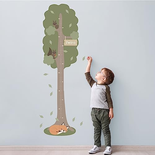 Klebekerlchen® | Personalisierte Messlatte als Wandtattoo fürs Kinderzimmer | Zum Messen der Körpergröße bis zu 160 cm | Inklusive individueller Personalisierung - Baum