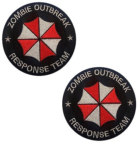 Zcketo 2 st zombieutbrott svar team bosatt biologisk fara skyddande paraply taktisk broderad applikation roligt emblem krok och ögla lapp för kläder ryggsäck uniform väst jacka hundar