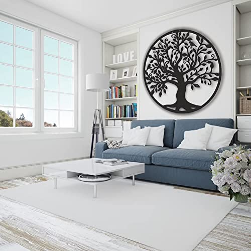 Arte de pared decorativo del Árbol de la Vida grande de 60 cm / 23,6 pulgadas, Escultura de pared de árbol genealógico de metal, Letrero colgante de pared del Árbol de la Vida calado para oficina