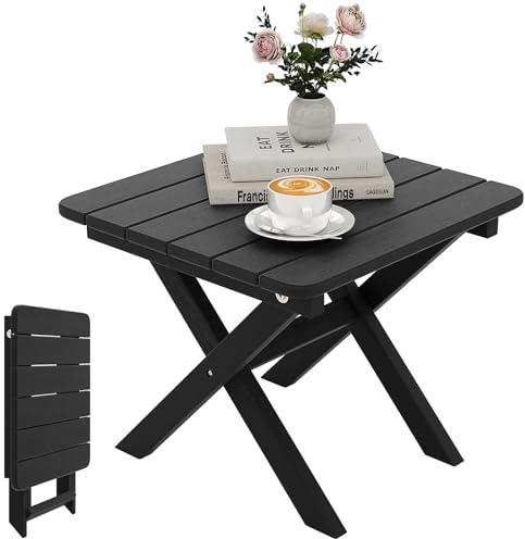 COSTWAY Folding Side Table, Outdoor All Weather HDPE Adirondack Table Garden Coffee Table, Square Small Patio End Tea Table for Balcony, Backyard, Lawn and Poolside (Black)