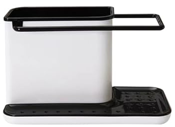 BTGGG Spülbecken Organizer Küchen Sink Organizer mit Bürstenhalter Schwammhalter lappenhalter Spülbecken mit Abnehmbarer Ablaufwanne für Küche Badezimmer Weiß