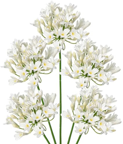 Briful 5PCS Kunstblumen Schmucklilie Wie Echt Künstliche Agapanthus Blumen 75CM Länge Frühlingsblumen Weiße Dekoblumen für Blumengesteck Home Resto Büro Dekoration