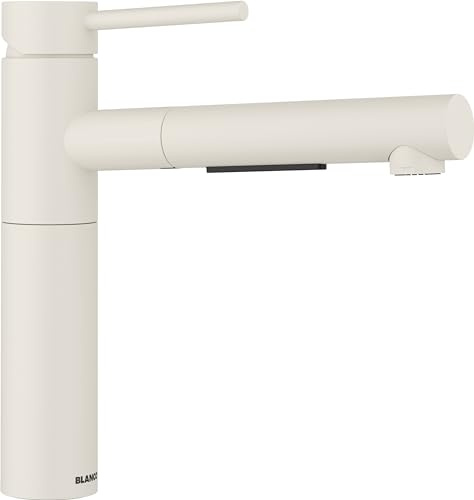 BLANCO ALTA-S II | Küchenarmatur in softweiß | Mit herausziehbarem Schlauch | [4,5x23,2x22,6 cm] | Gesicherte Wasserqualität & wassersparend | Rückflussverhinderer | Keramik Kartusche | Hochdruck