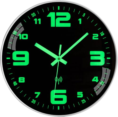 ACCSHINE Horloge Murale Radio pilotée silencieuse sans tic tac numérique Design Moderne pendules murales Vintage 30 cm diamètre Bois et Noir Salon Grande Cuisine Salon Digitale