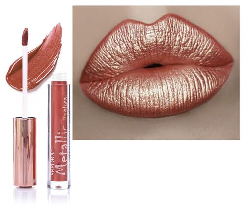 Metallic Shine Glitter Lipstick - Matte Makeup for Women, Long Lasting Waterproof Non-Stick Cup, Not Fade Pink (#02) - Gift