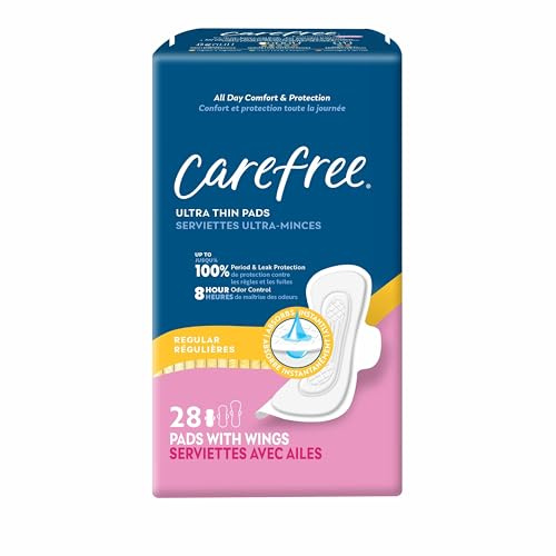 Carefree Ultra Thin Pads for Women, Regular Pads with Wings, 28ct | Carefree Pads, Feminine Care, Period Pads & Postpartum Pads | 28ct (Pack of 1)