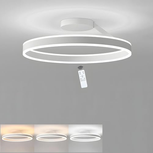 LIUYU LED Deckenleuchte Ring Rund Weiß 60cm 68W Dimmbar mit Fernbedienung | Beidseitig abstrahlend, Deckenlampe Wohnzimmer 5800lm, Halbeinbau, Deckenbeleuchtung mit Speicherfunktion