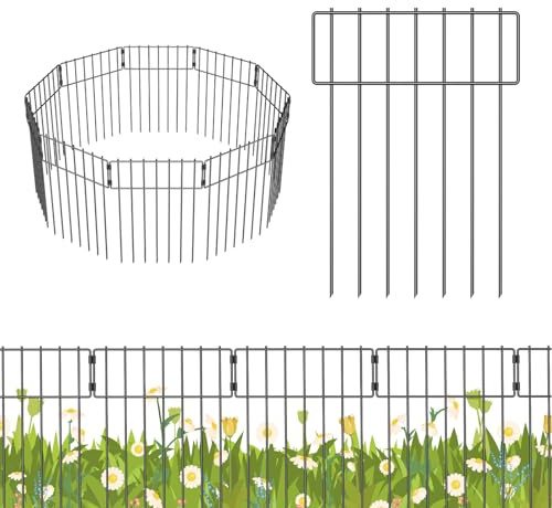 LIANTRAL 10 Stück Tierzaun Metall, Dekorativer Gartenzaun Steckzaun 42 cm x 3 m, Tier-Absperrzaun, Rostfrei, Kein Graben erforderlich, Zaun für Hunde & Kaninchen, Garten, Terrasse, Hof
