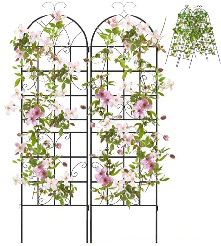 TANGZON 180cm/220cm Tall Metal Garden Trellis for Climbing Plants, 2/4 Pack Fence Trellis Panels, 2-in-1 Retro Style Cucumber Trellis, Decorative Plant Support Stand for Rose Ivy (2PCS, 50 x 180 cm)