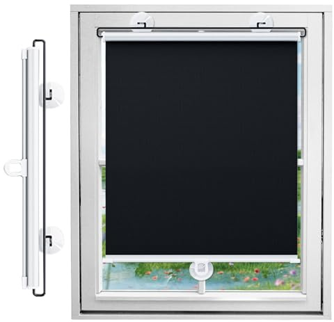 Sunscreen Roller Shades for Windows,30cm 40cm 45cm 58cm 65cm 80cm Blackout Curtain,Uv Protection Window Blinds,Suction Cup Roll up Blinds for Bedroom,Kitchen,Black-60x150cm/24x59in