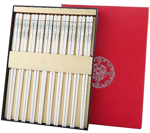 WQZStar Palillos para Principiantes Palillos de Metal Palillos de cerámica Antideslizantes, 10 Pares de Palillos de Estilo Chino Caja de Regalo (Color: B, Tamaño: 26,7 cm) (C 26,7 cm)