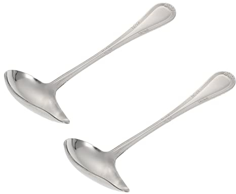 TOPBATHY Duckbill Soup Spoons Carve Handle Stainless Steel Practical Serving Spoons with Patterned Grip for Home Kitchen 2pcs Set