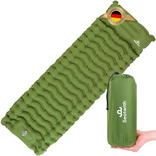 SEATWITH Materassino campeggio autogonfiabile 200 x 70cm con cuscino integrato per la testa - Materassino autogonfiante con pompa a pedale, ultraleggero e impermeabile