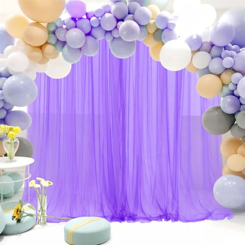 FANSU Chiffon Vorhang Hintergrund, Hintergrund Vorhang Hochzeit 1 Paneele Tüll Vorhang Querbehang Freihanddeko Deko Vorhang Hochzeit Querbehang Deko Gardinen (1.5x3m,Lila)