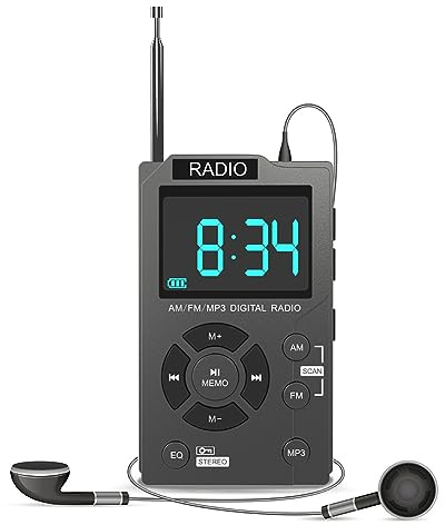 Kioball Mini radio portátil de bolsillo AM FM radio digital receptor estéreo canal de búsqueda automática tarjeta TF reproductor de música MP3 europeo