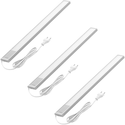 Oktaplex Set de 3 lampes Riva sous l'armoire cuisine 57,5cm 730lm blanc chaud éclairage cuisine avec interrupteur 10,4W 230V lampe LED sous l'armoire argentée